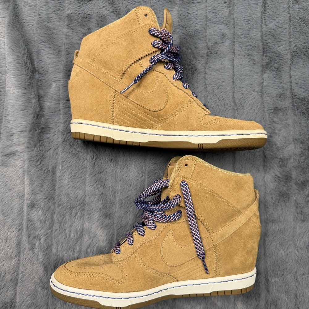 Nike Dunk Sky High Wheat Suede Wedge Sneakers Tan 528899-201 Womens 11 - Picture 2 of 8